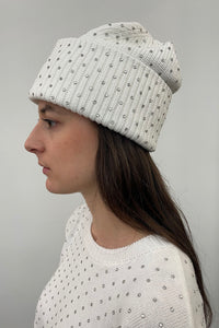 Cotton Cashmere Rhinestone Shaker Beanie Hat in White