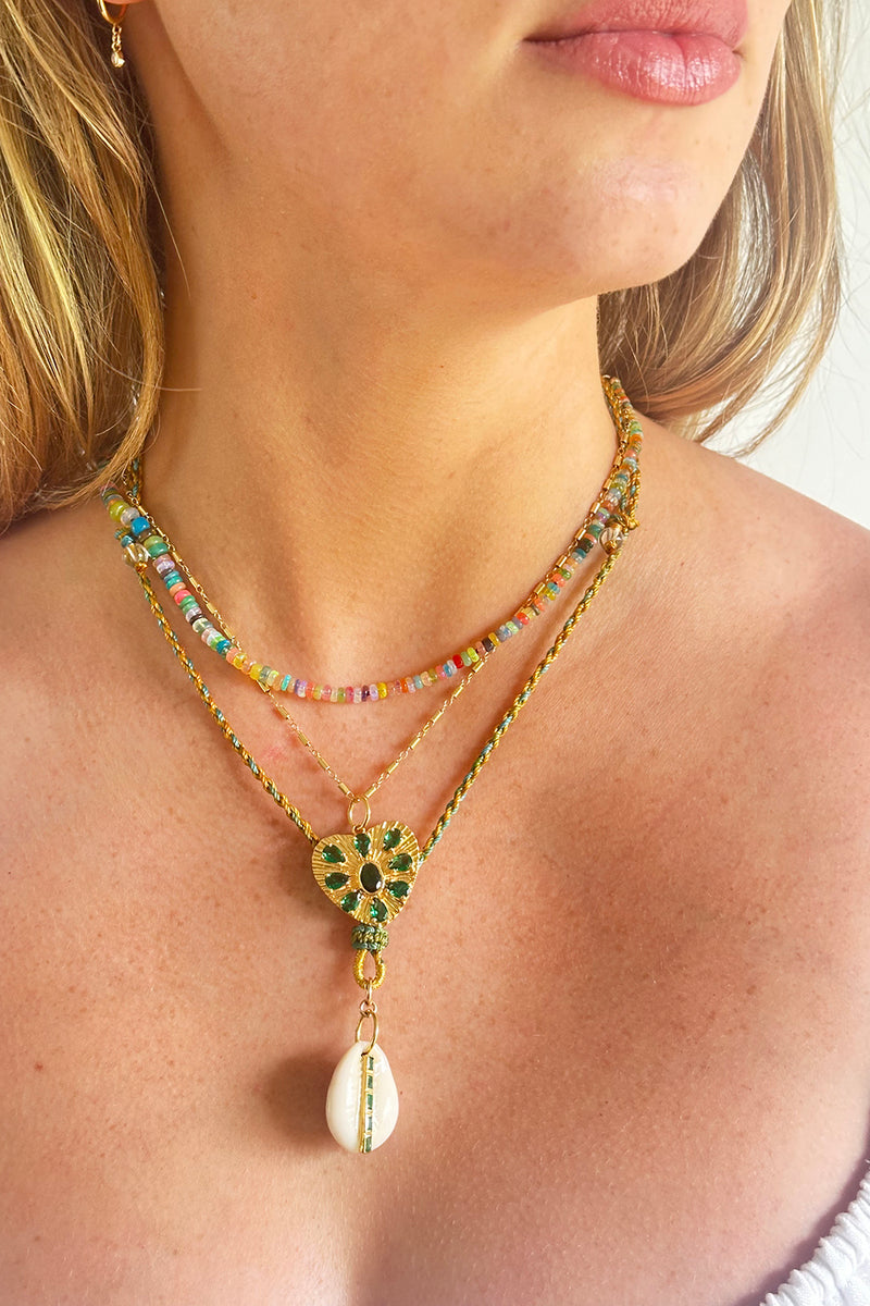 Gold Vermeil & Emerald Heart on Gold Filled Tube Chain Necklace