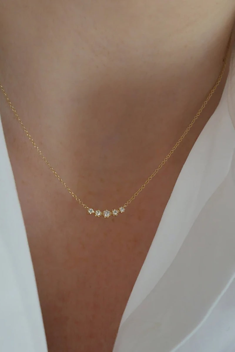 Diamond Crown Crescent Necklace in 14k Yellow Gold
