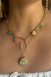 Gold Turquoise Pave Charm Necklace