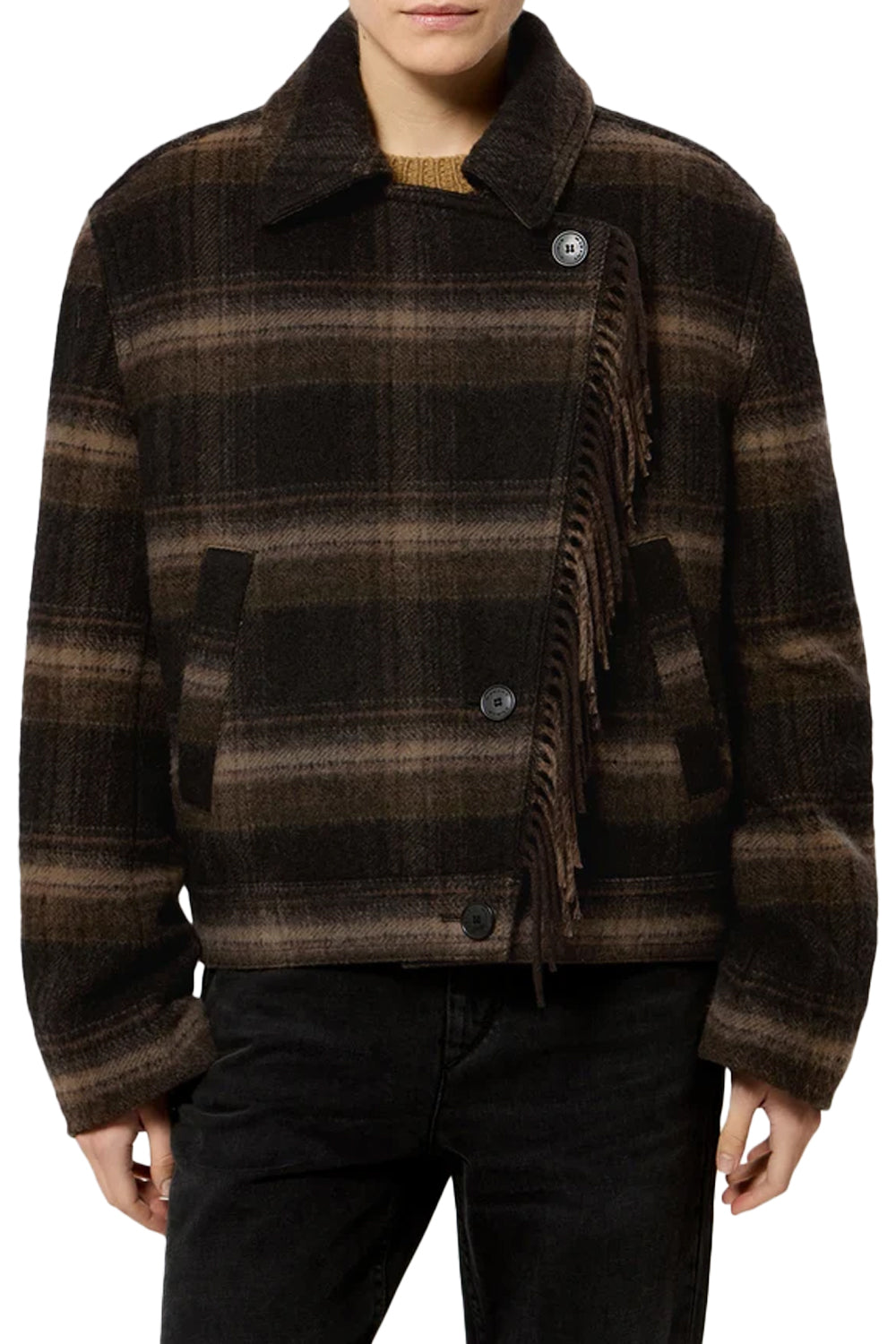 Galeane Wool Coat in Black Khaki