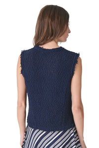Shanny Textured Tweed Sleeveless Jacket in Navy