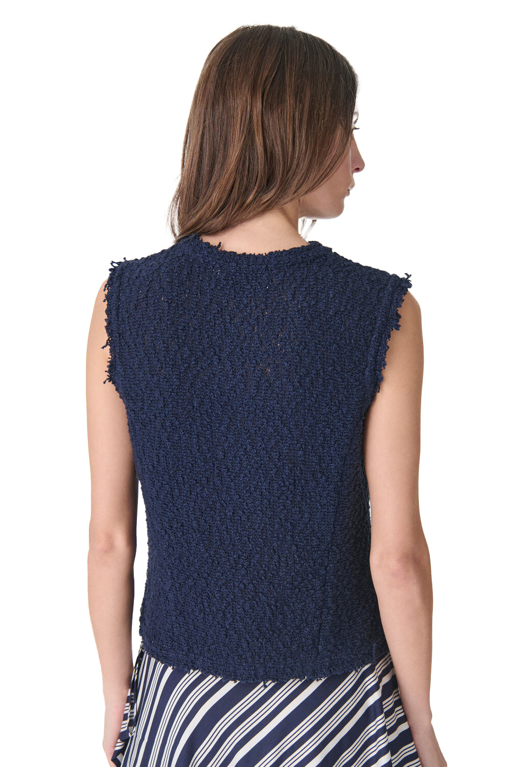 Shanny Textured Tweed Sleeveless Jacket in Navy