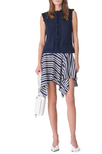 Shanny Textured Tweed Sleeveless Jacket in Navy