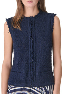 Shanny Textured Tweed Sleeveless Jacket in Navy