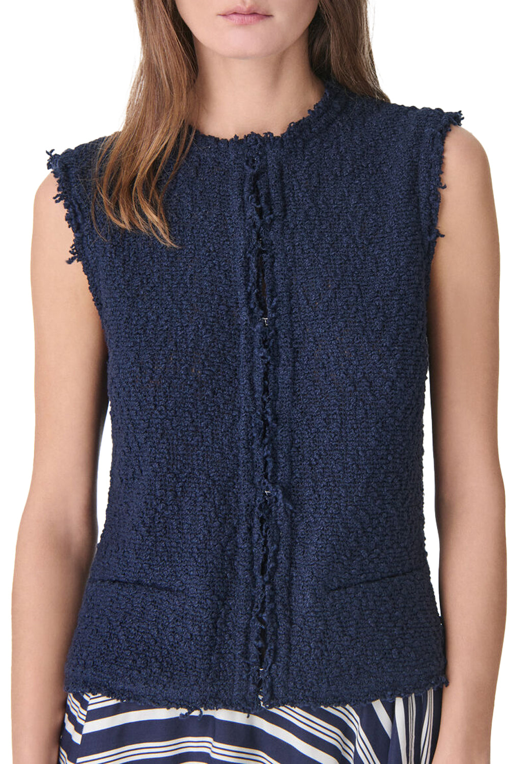 Shanny Textured Tweed Sleeveless Jacket in Navy