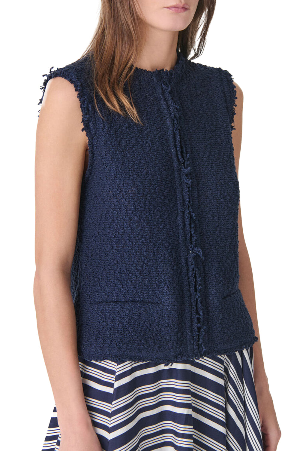 Shanny Textured Tweed Sleeveless Jacket in Navy