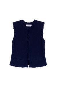 Shanny Textured Tweed Sleeveless Jacket in Navy