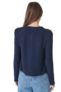 Shavani Textured Tweed Jacket in Navy