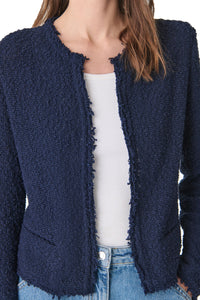Shavani Textured Tweed Jacket in Navy