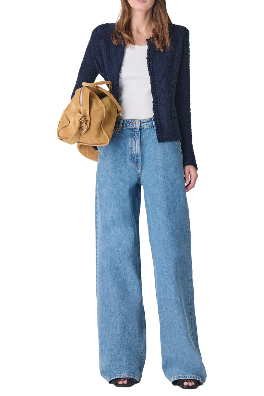 Shavani Textured Tweed Jacket in Navy
