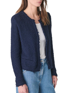 Shavani Textured Tweed Jacket in Navy