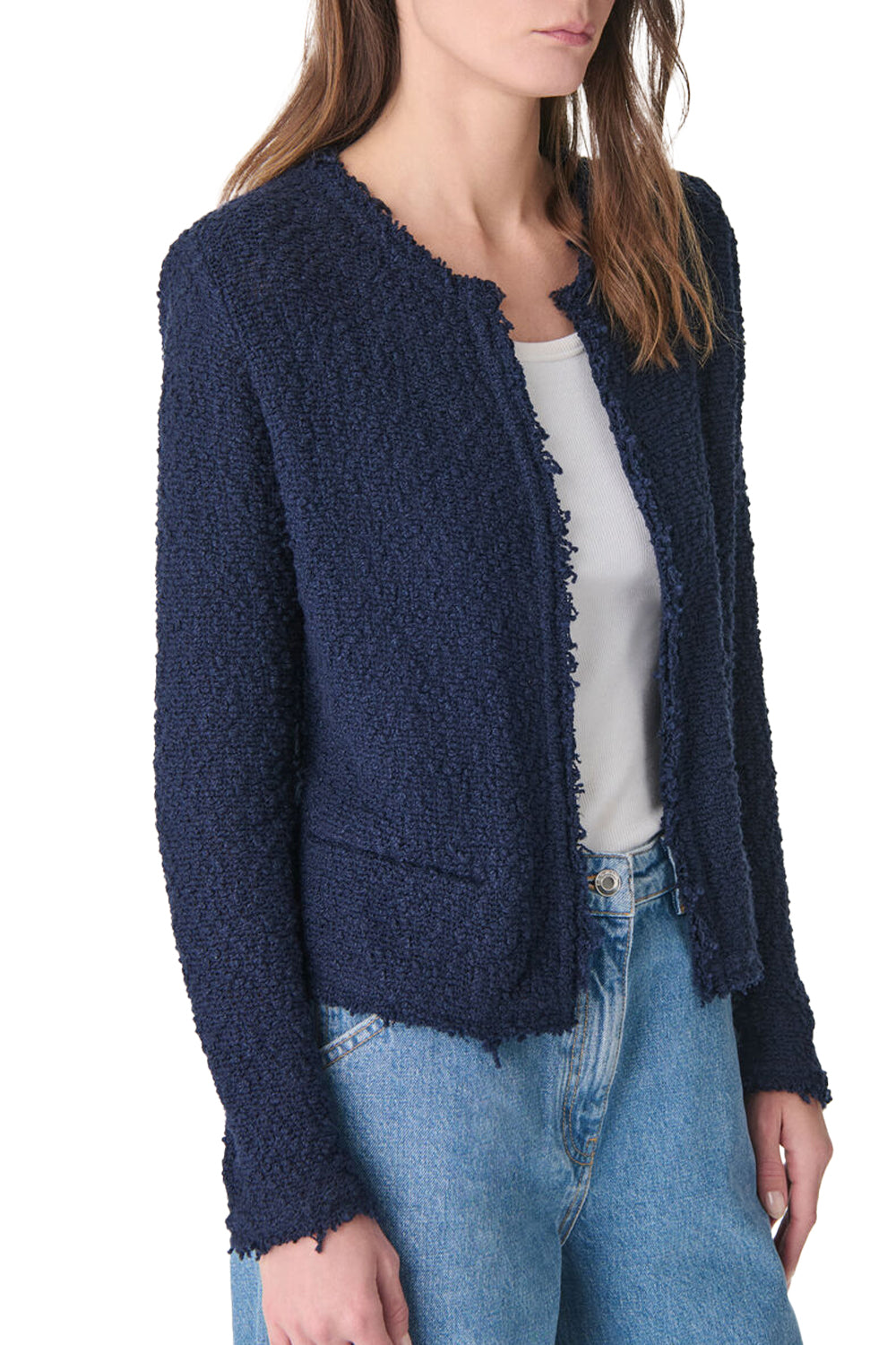 Shavani Textured Tweed Jacket in Navy