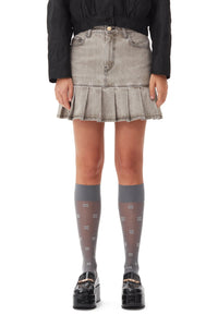 Grey Future Denim Pleated Mini Skirt