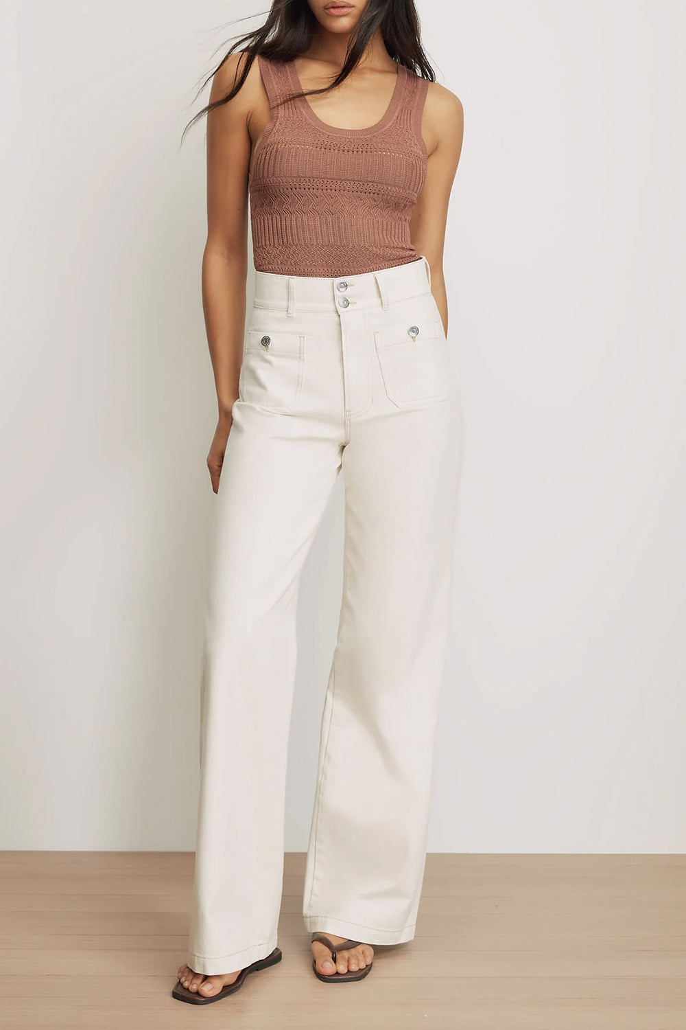 Taylor Patch-Pocket Wide-Leg Jean in Ecru
