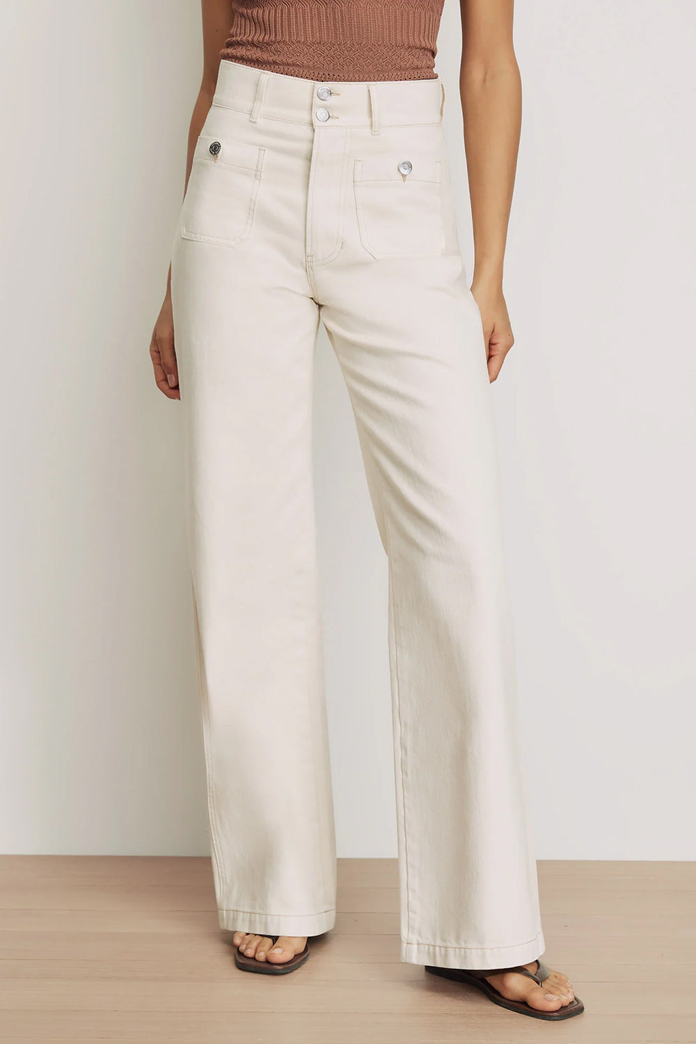 Taylor Patch-Pocket Wide-Leg Jean in Ecru