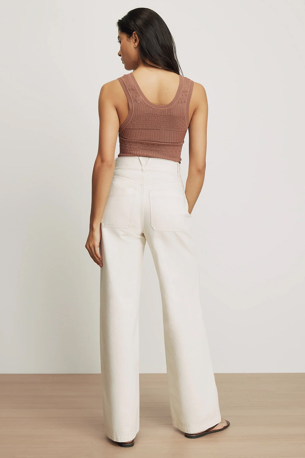 Taylor Patch-Pocket Wide-Leg Jean in Ecru