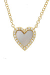 14K Yellow Gold Diamond Border Mother Of Pearl Heart Necklace