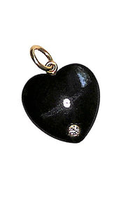14K Yellow Gold Black Onyx Diamond Heart