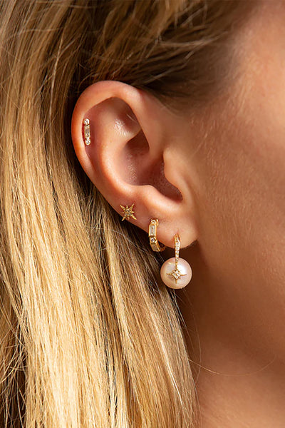 GOLD & DIAMOND STARBURST PEARL EARRINGS