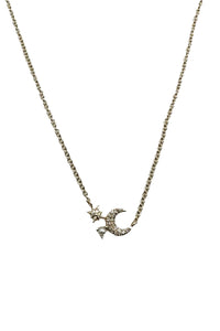 The Jen Collection 14K Yellow Gold Diamond Moon and Star Pearl Necklace