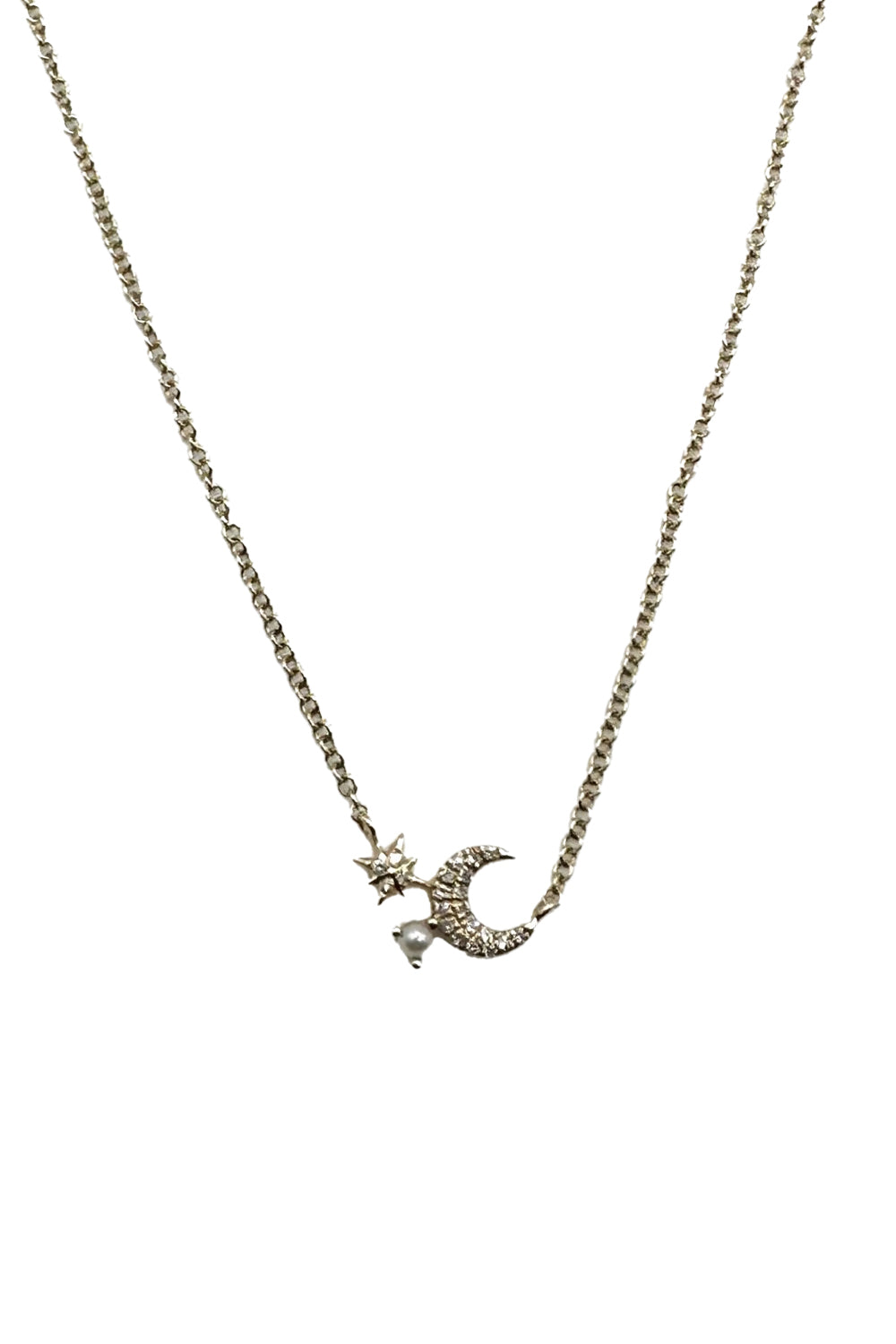 The Jen Collection 14K Yellow Gold Diamond Moon and Star Pearl Necklace