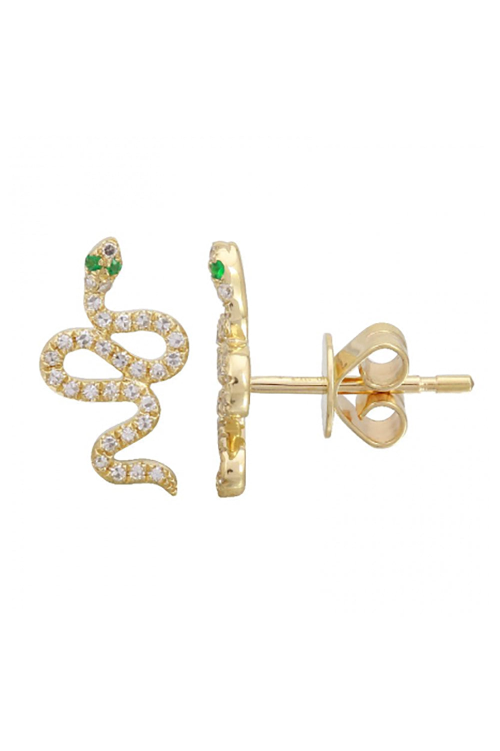 14K Yellow Gold Diamond Snake with Tsavorite Eyes Studs