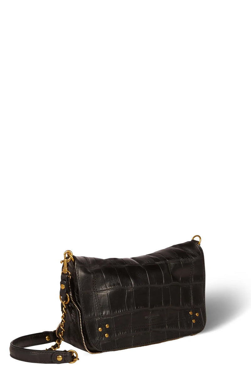 Bobi S in Croco Noir Cowskin