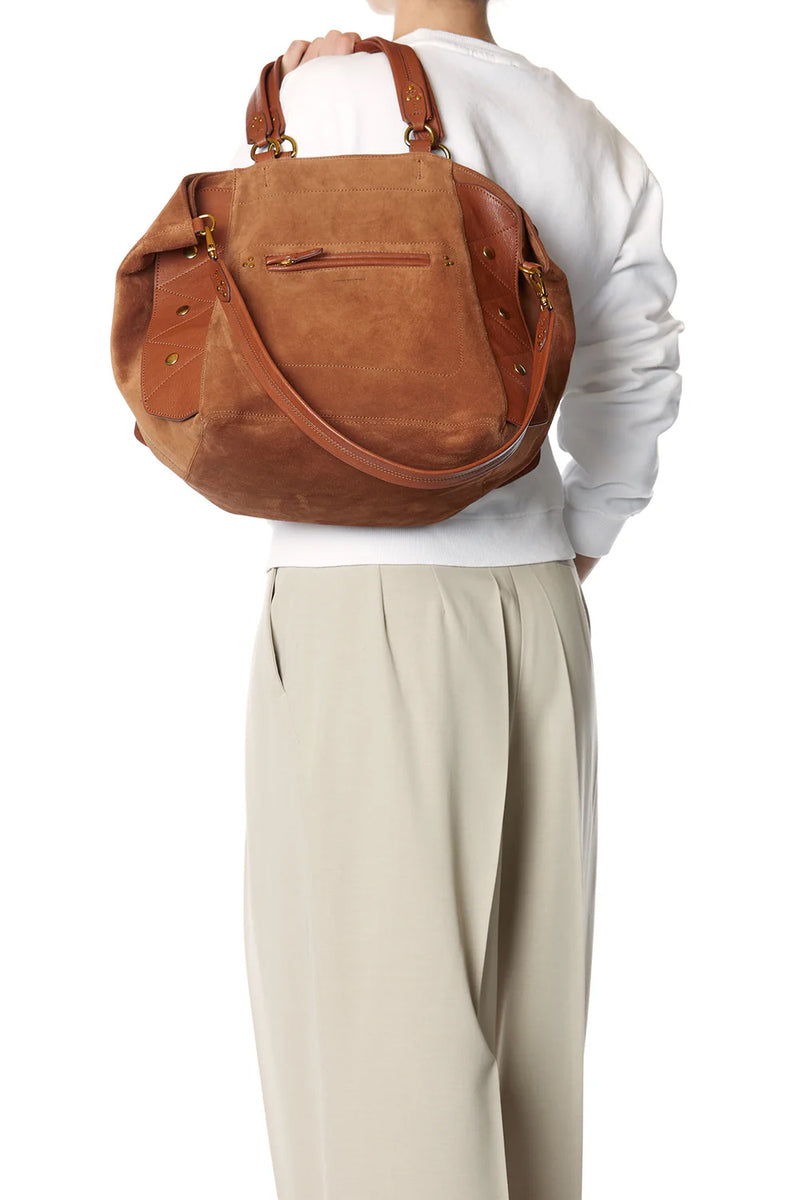 Roger Tote in Split Suede Caramel