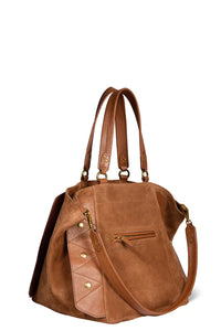 Roger Tote in Split Suede Caramel