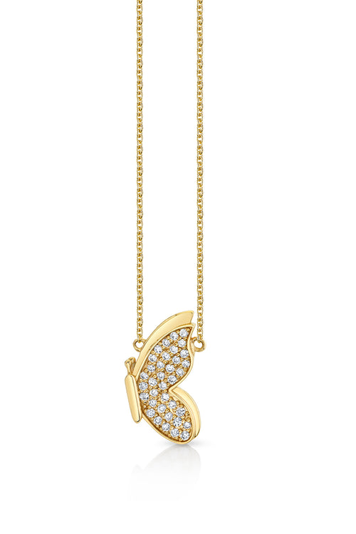 SMALL PAVE IN FLIGHT BUTTERFLY NECKLACE ON CHAIN 18" LIGHT TIFFANY