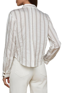 Cosette Crop Hi Low Shirt in Ivory Khaki Black Stripe