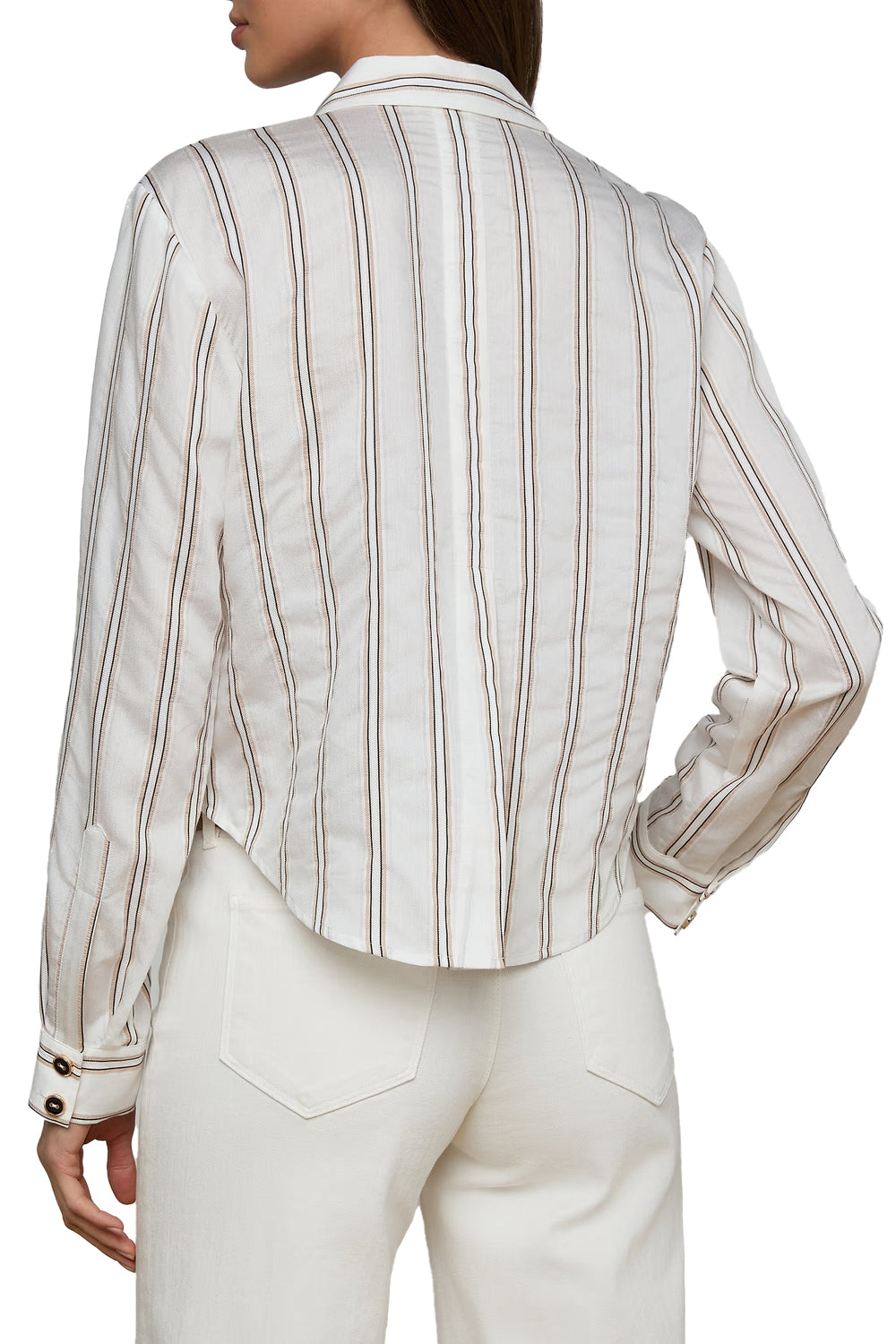 Cosette Crop Hi Low Shirt in Ivory Khaki Black Stripe