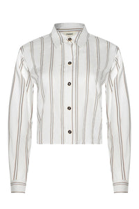 Cosette Crop Hi Low Shirt in Ivory Khaki Black Stripe