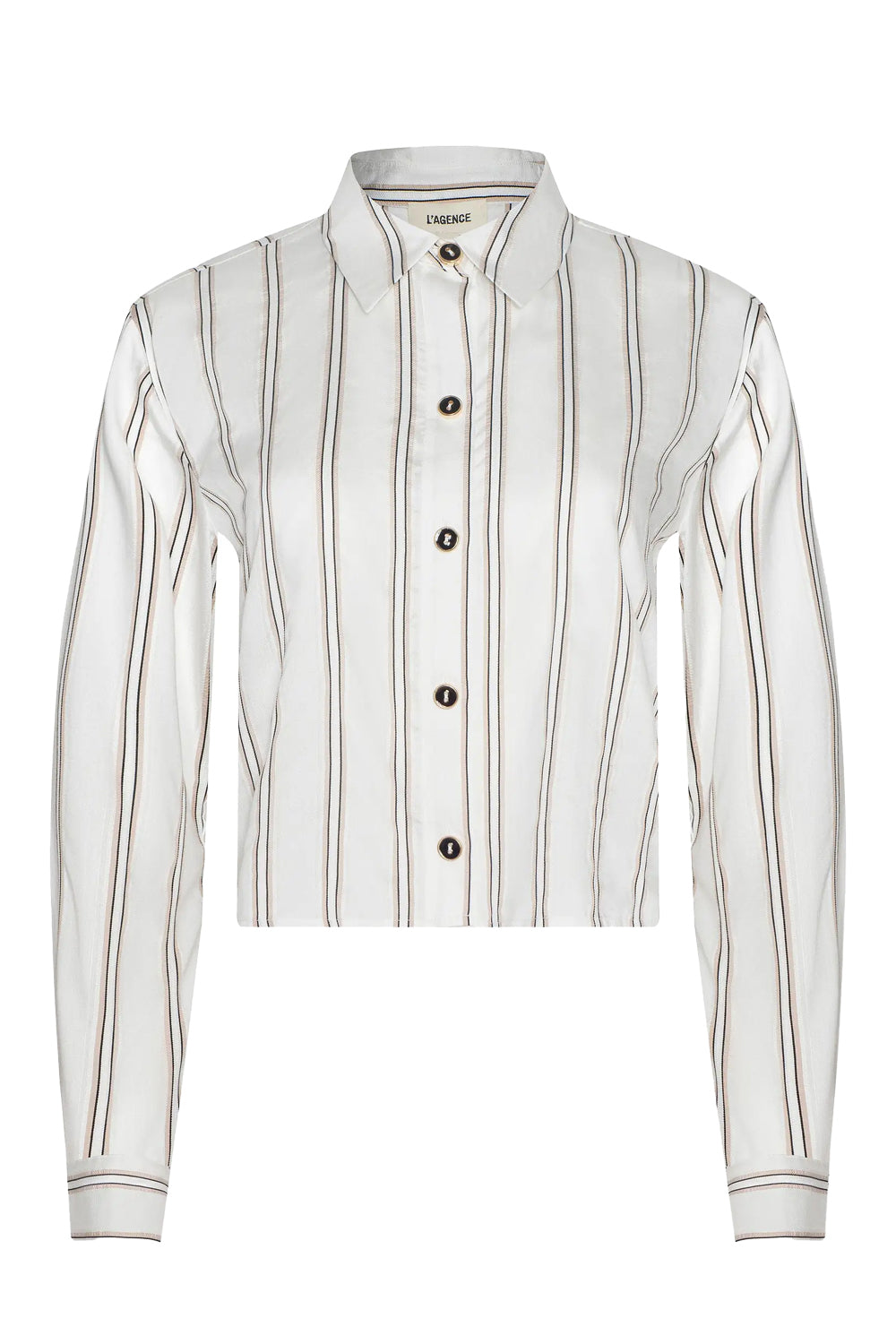 Cosette Crop Hi Low Shirt in Ivory Khaki Black Stripe