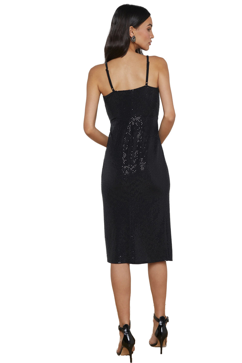 Chatou Sequin Twist-Front Dress in Black