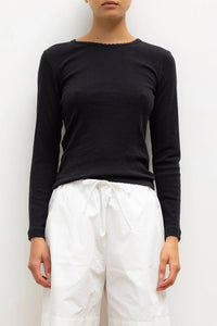 Pointelle Slim Fit Long Sleeve in Black