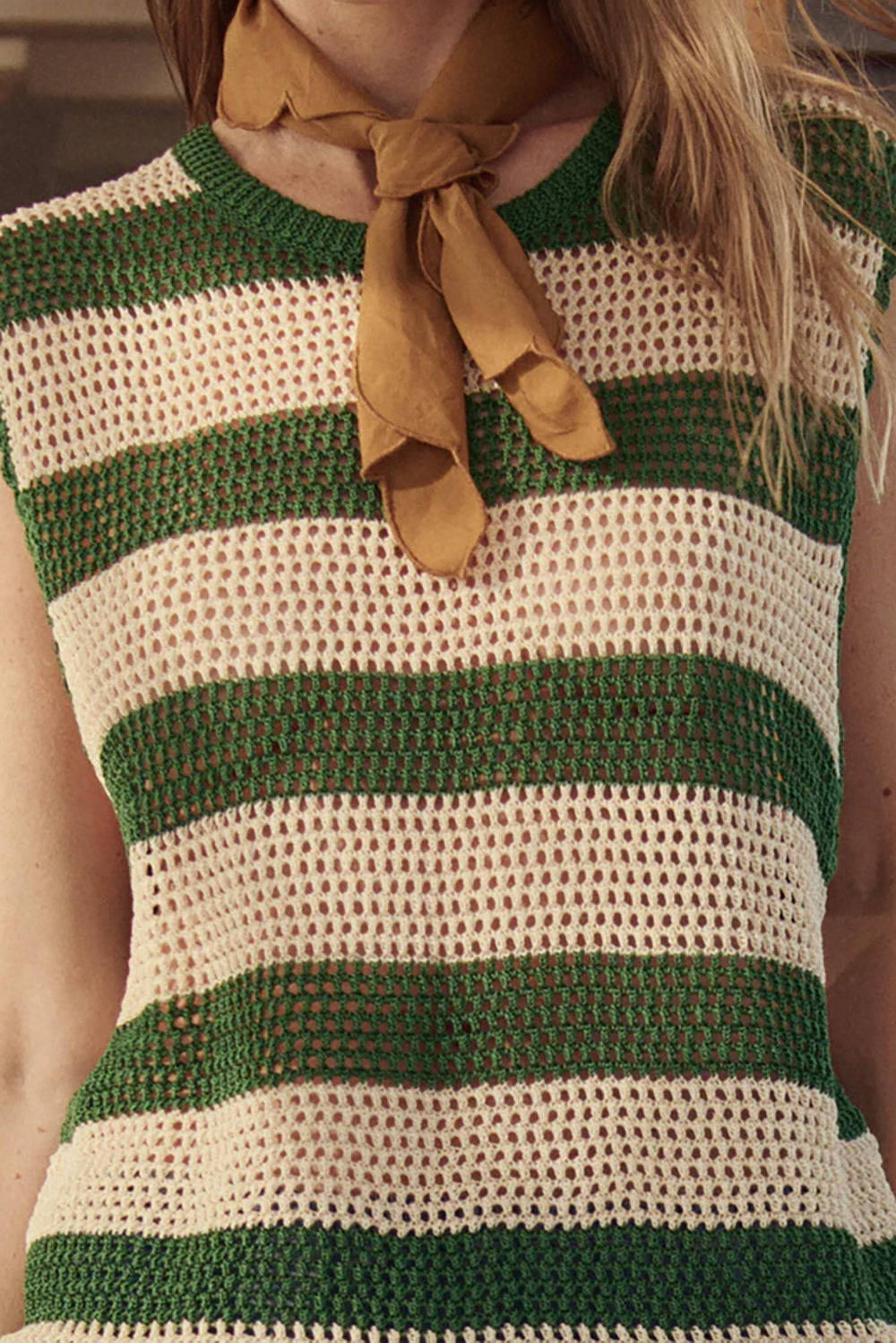 The Crochet Sweater Shell in Grove and Cream
