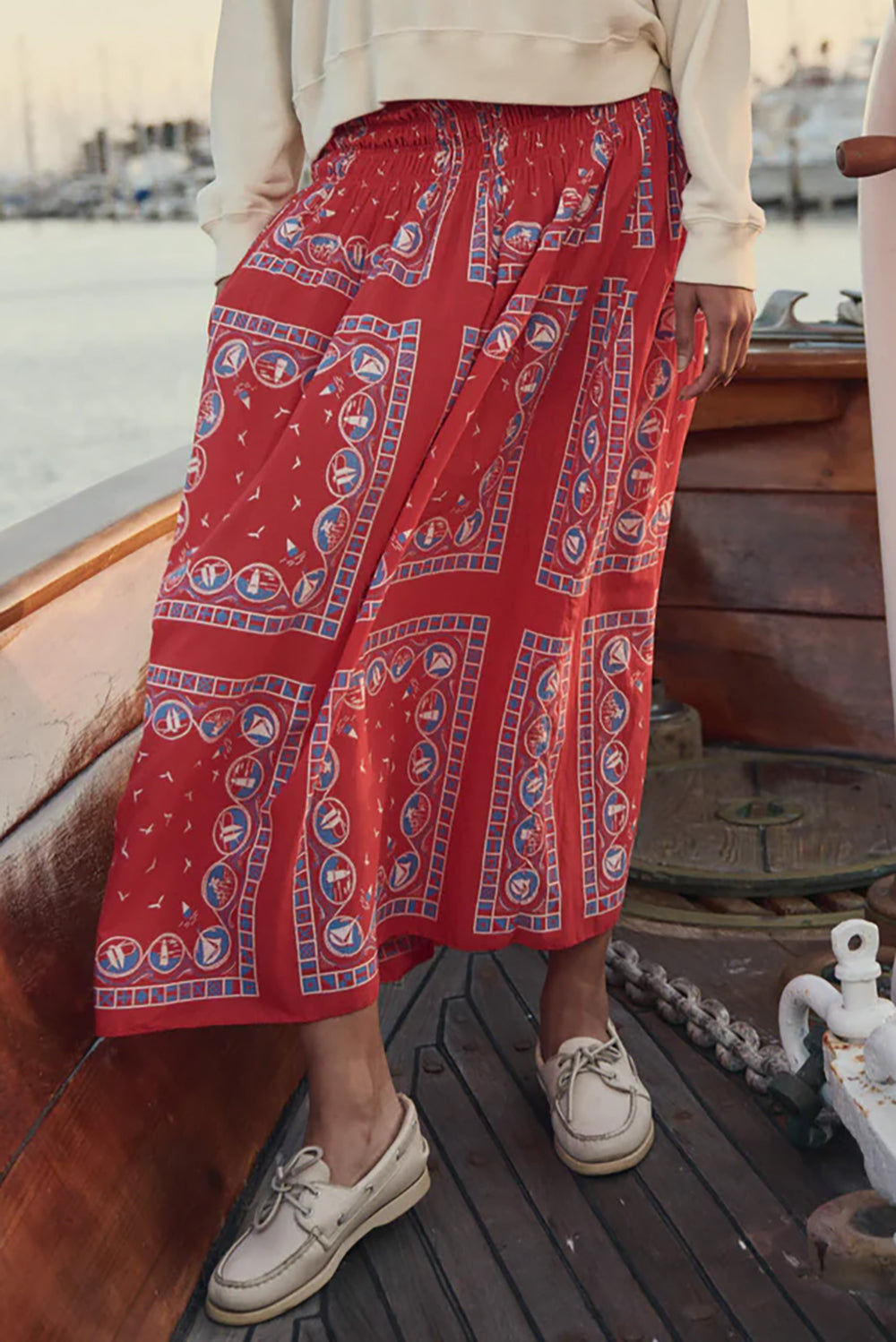 The Canary Skirt in Red Sailboat Bandana