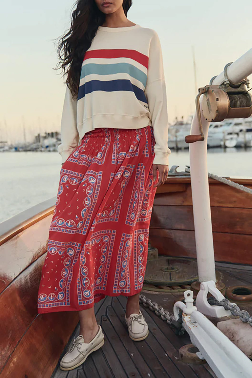 The Canary Skirt in Red Sailboat Bandana