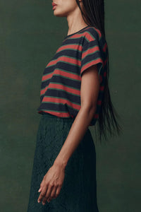 The Boxy Crew in Navy Bridle Stripe