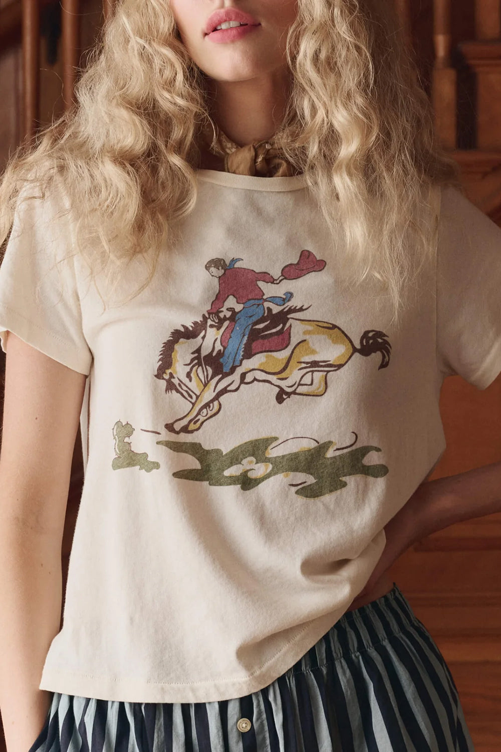 The Little Tee with Rider Graphic in Washed White
