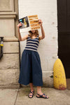 Amber Dress in Maritime Blue Cream Wide Stripe