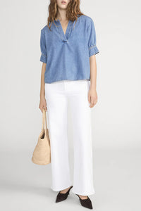 The Denim V-neck Popover Top in Sora