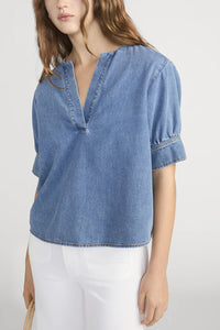 The Denim V-neck Popover Top in Sora