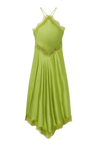 Lucia Satin and Lace Midi Dress in Peridot/Peridot