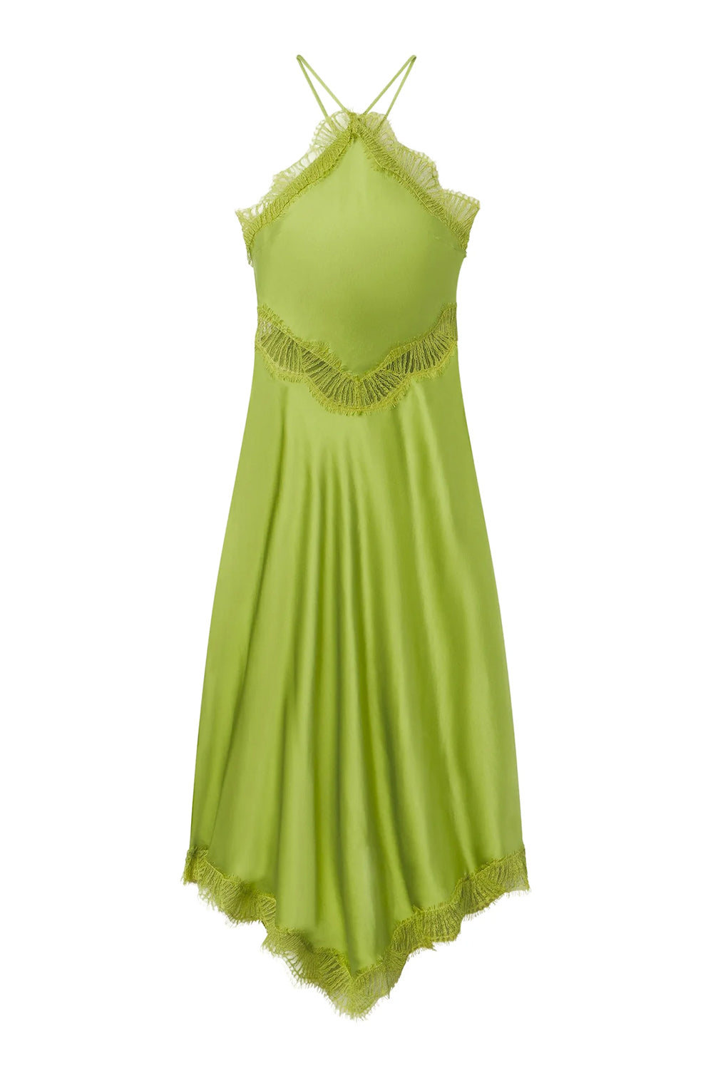 Lucia Satin and Lace Midi Dress in Peridot/Peridot