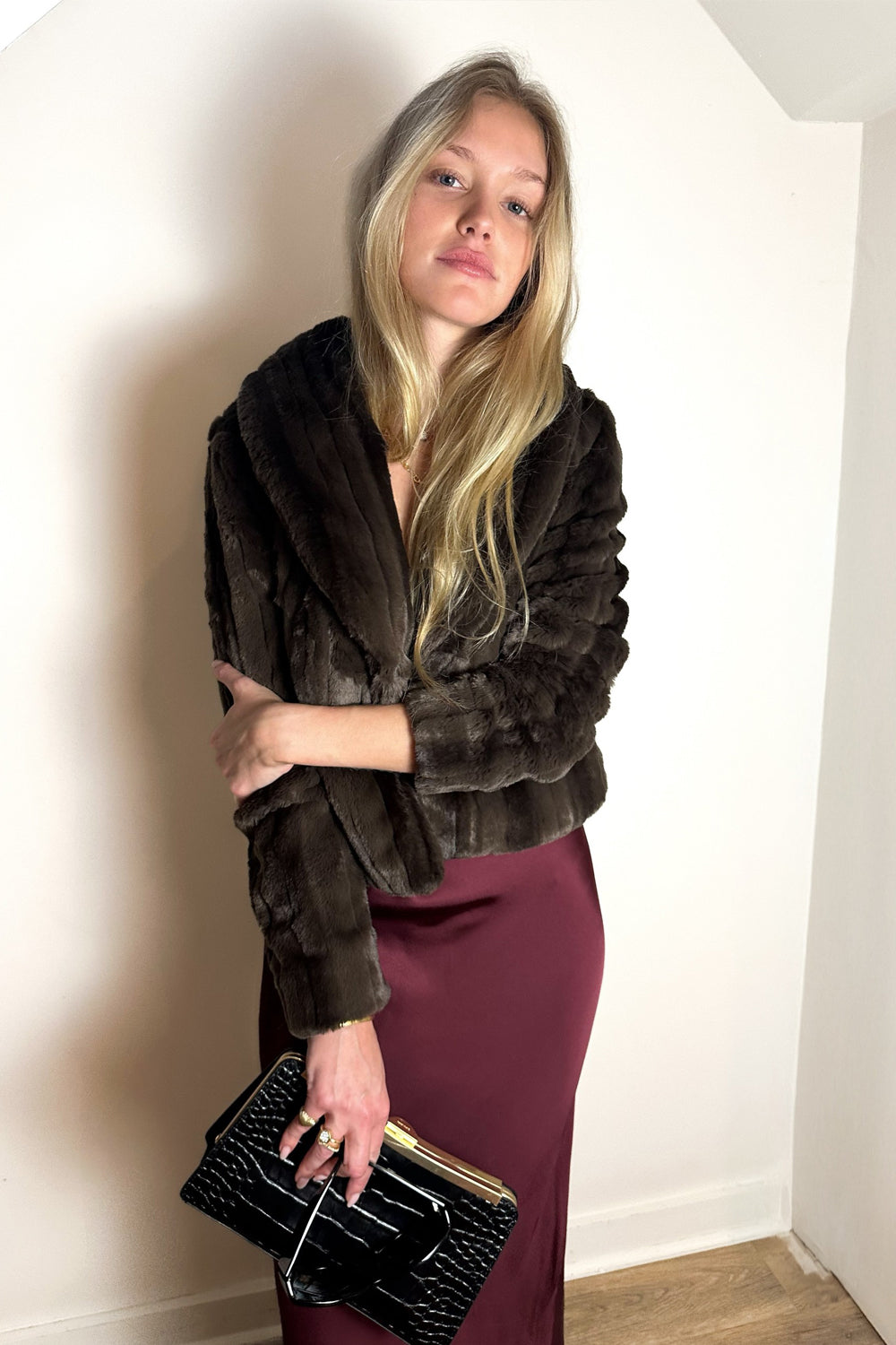 Davy Faux Fur Jacket in  Dark Java Striped Fur