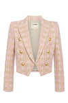 Lila Boxy Blazer in Ecru Pink Gold Houndstooth