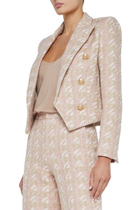 Lila Boxy Blazer in Ecru Pink Gold Houndstooth